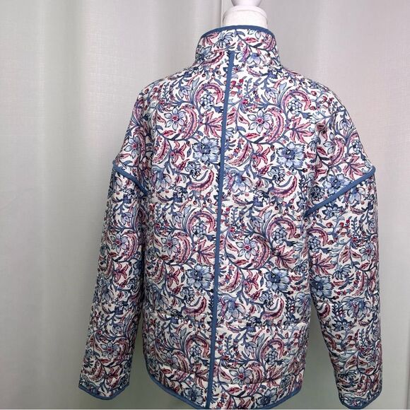 NWT 7 For All Mankind Women's Small Quilted Floral Jacket Light Blue White Red - Picture 6 of 11